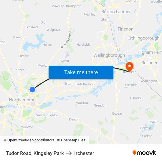 Tudor Road, Kingsley Park to Irchester map