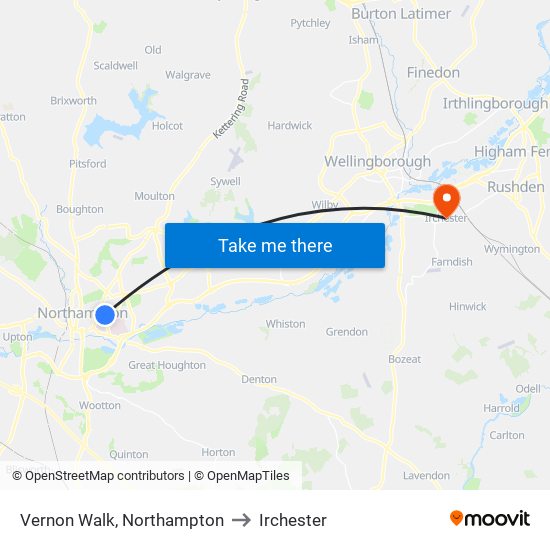 Vernon Walk, Northampton to Irchester map