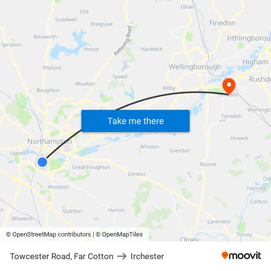 Towcester Road, Far Cotton to Irchester map