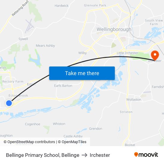 Bellinge Primary School, Bellinge to Irchester map