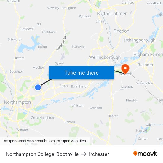 Northampton College, Boothville to Irchester map