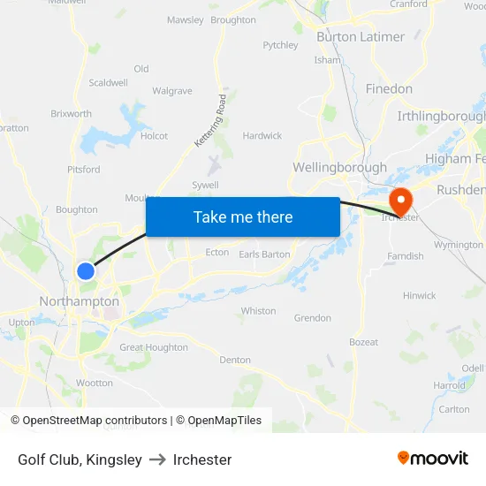 Golf Club, Kingsley to Irchester map