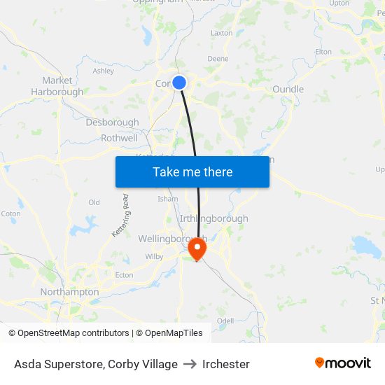 Asda Superstore, Corby Village to Irchester map