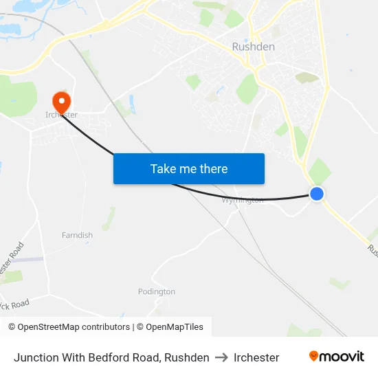 Junction With Bedford Road, Rushden to Irchester map
