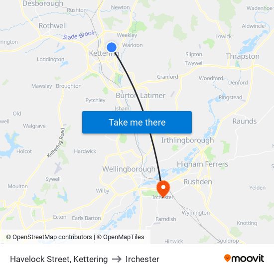 Havelock Street, Kettering to Irchester map