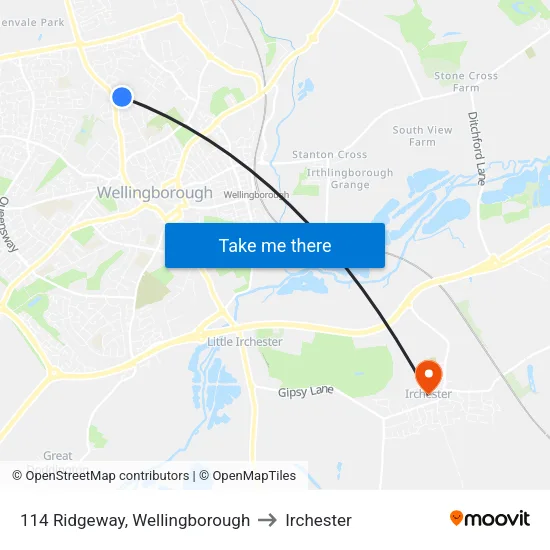 114 Ridgeway, Wellingborough to Irchester map