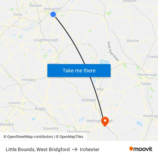 Little Bounds, West Bridgford to Irchester map