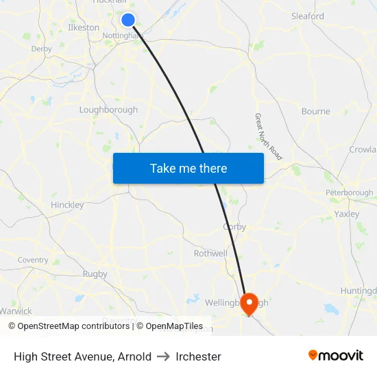 High Street Avenue, Arnold to Irchester map