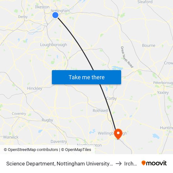 Science Department, Nottingham University Main Campus (Un31) to Irchester map