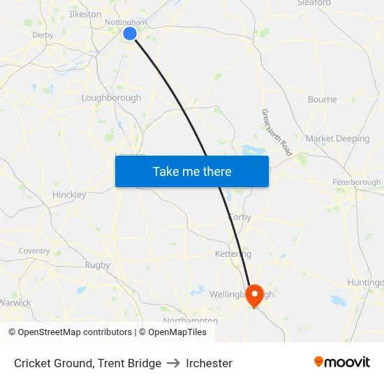 Cricket Ground, Trent Bridge to Irchester map