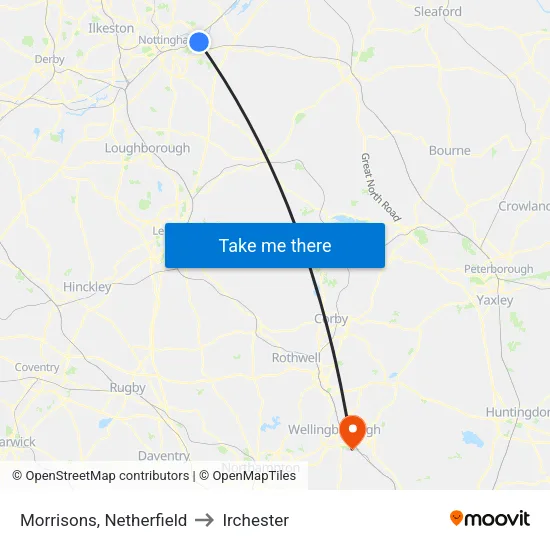 Morrisons, Netherfield to Irchester map