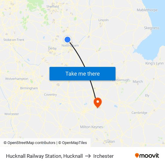 Hucknall Railway Station, Hucknall to Irchester map