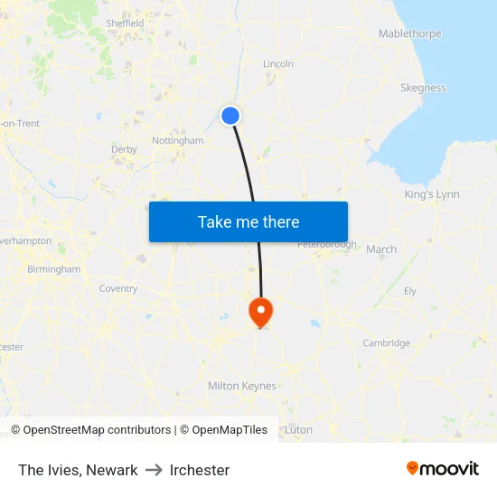 The Ivies, Newark to Irchester map