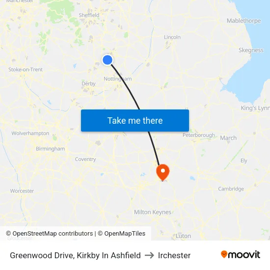Greenwood Drive, Kirkby In Ashfield to Irchester map