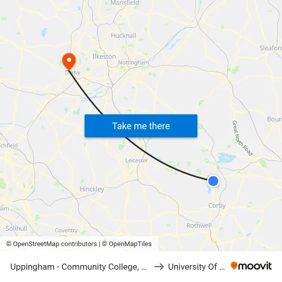 Uppingham - Community College, Uppingham to University Of Derby map