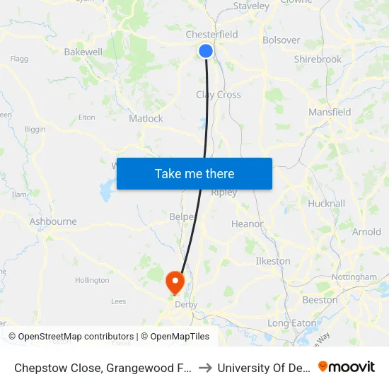 Chepstow Close, Grangewood Farm to University Of Derby map