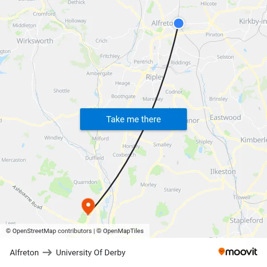 Alfreton to University Of Derby map