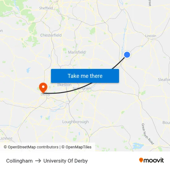 Collingham to University Of Derby map