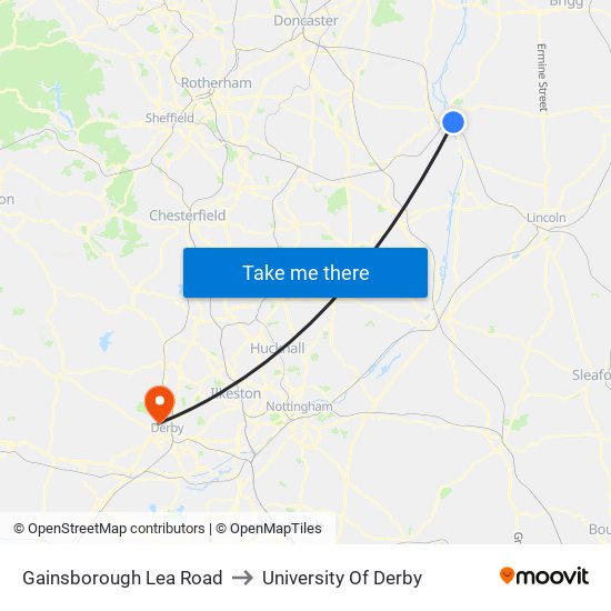 Gainsborough Lea Road to University Of Derby map