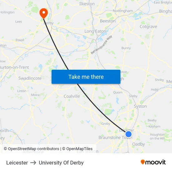 Leicester to University Of Derby map