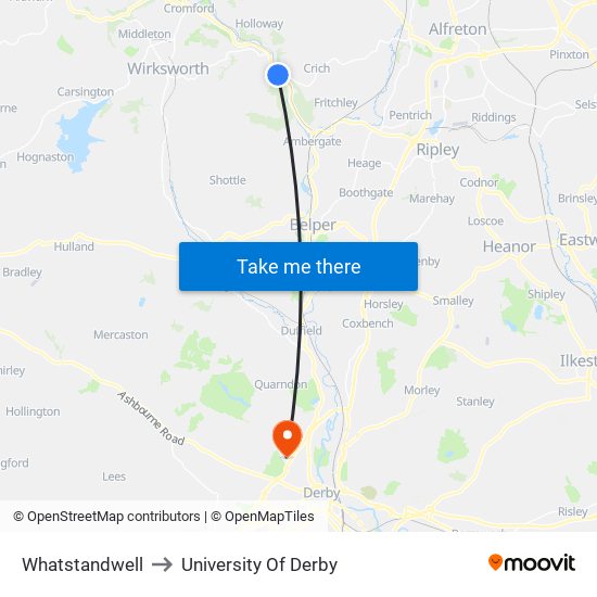 Whatstandwell to University Of Derby map