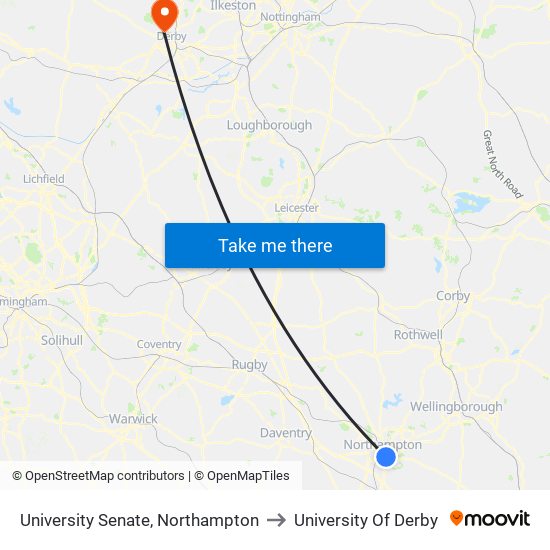 University Senate, Northampton to University Of Derby map