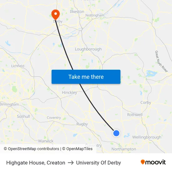Highgate House, Creaton to University Of Derby map