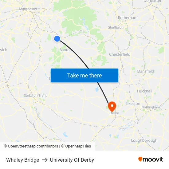 Whaley Bridge to University Of Derby map