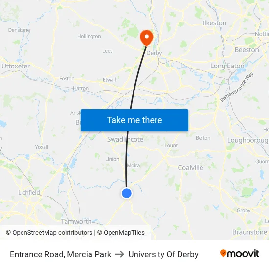 Entrance Road, Mercia Park to University Of Derby map