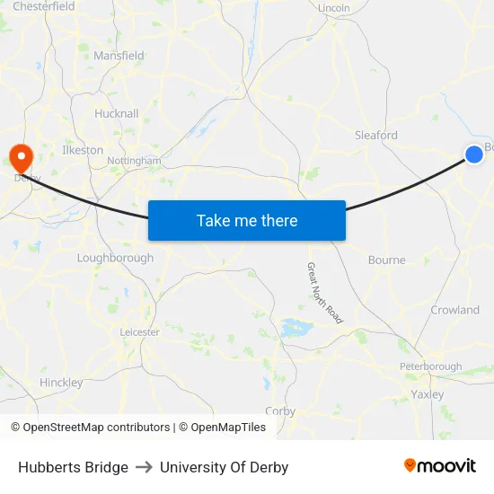 Hubberts Bridge to University Of Derby map