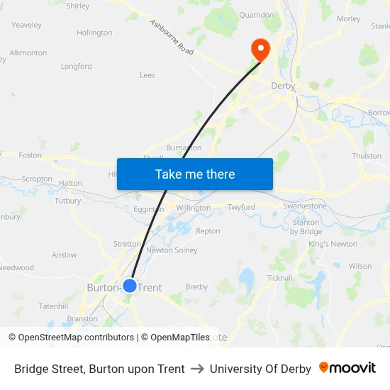 Bridge Street, Burton upon Trent to University Of Derby map