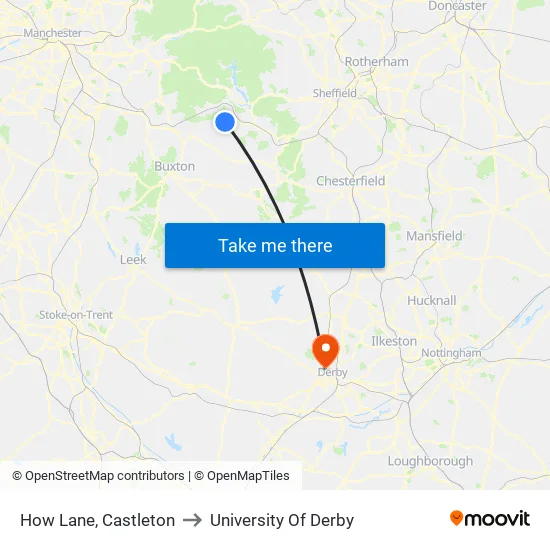 How Lane, Castleton to University Of Derby map
