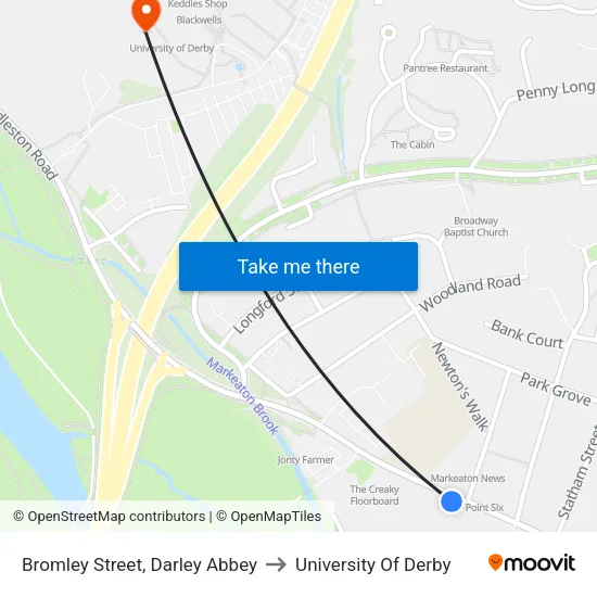 Bromley Street, Darley Abbey to University Of Derby map