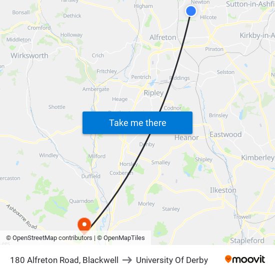 180 Alfreton Road, Blackwell to University Of Derby map