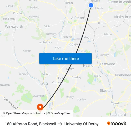 180 Alfreton Road, Blackwell to University Of Derby map