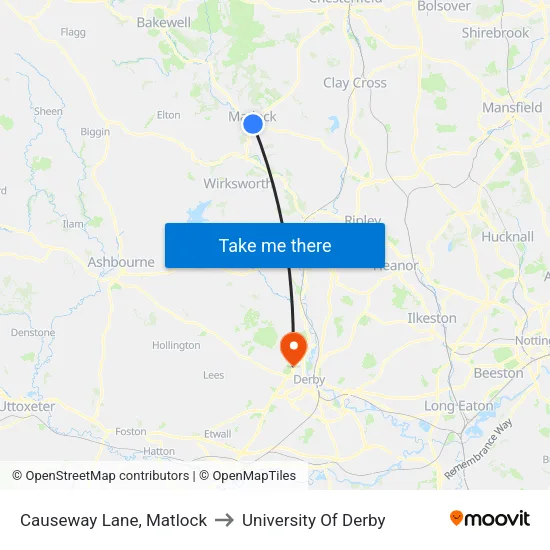 Causeway Lane, Matlock to University Of Derby map
