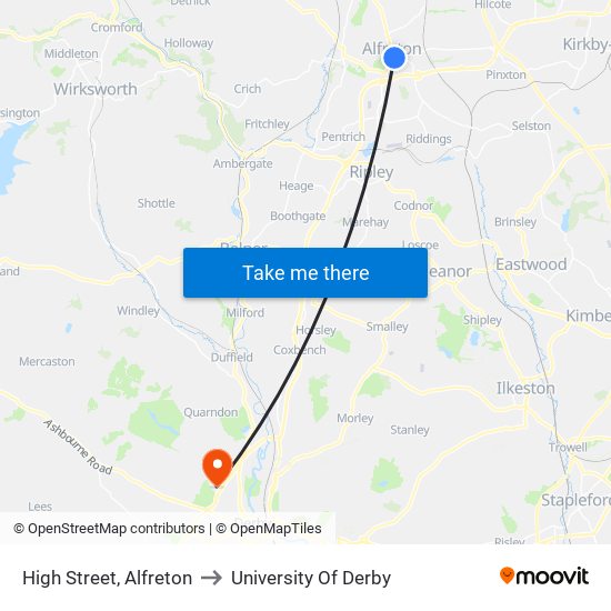 High Street, Alfreton to University Of Derby map