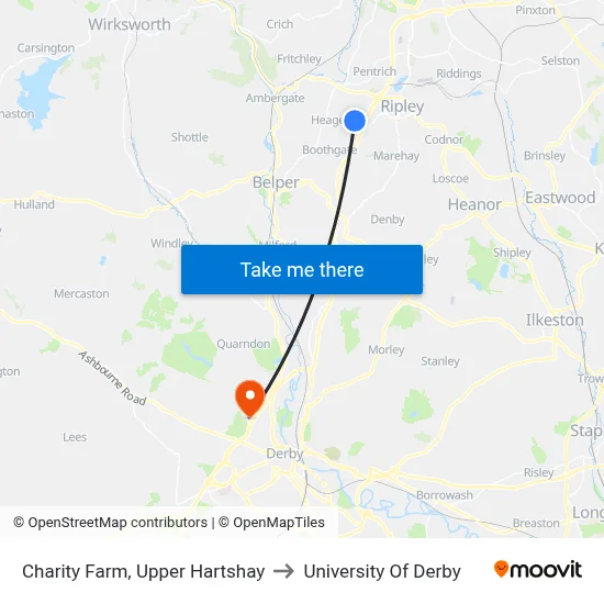 Charity Farm, Upper Hartshay to University Of Derby map