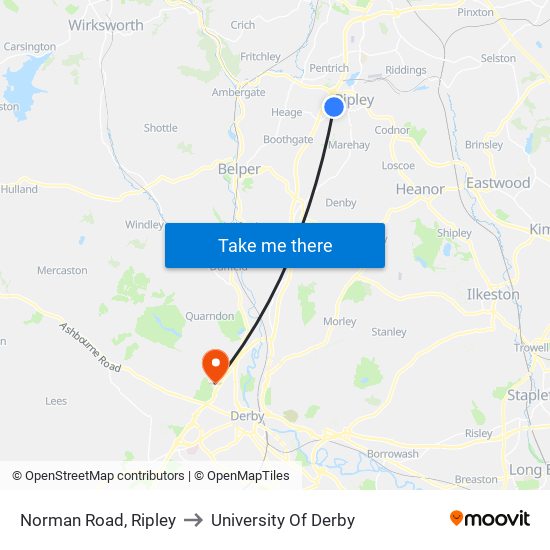 Norman Road, Ripley to University Of Derby map