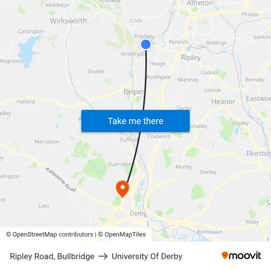 Ripley Road, Bullbridge to University Of Derby map