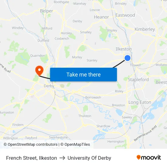 French Street, Ilkeston to University Of Derby map