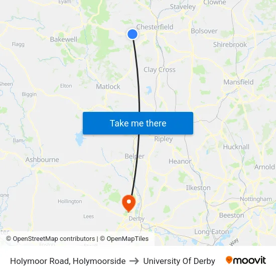 Holymoor Road, Holymoorside to University Of Derby map