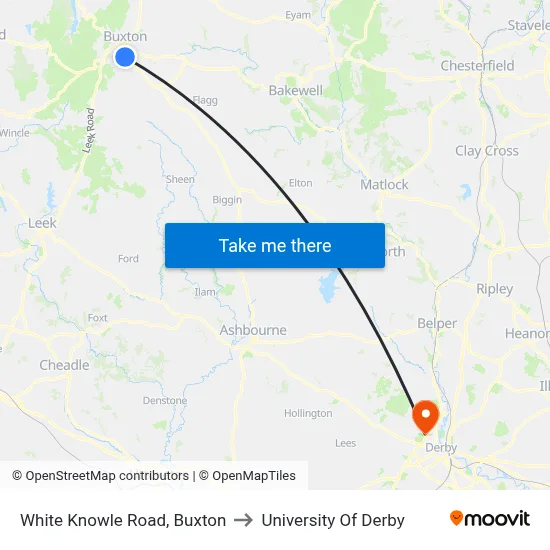 White Knowle Road, Buxton to University Of Derby map