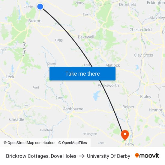 Brickrow Cottages, Dove Holes to University Of Derby map
