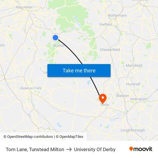 Tom Lane, Tunstead Milton to University Of Derby map