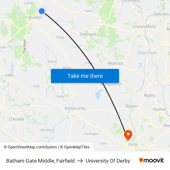 Batham Gate Middle, Fairfield to University Of Derby map