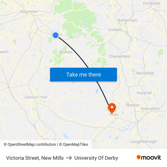 Victoria Street, New Mills to University Of Derby map