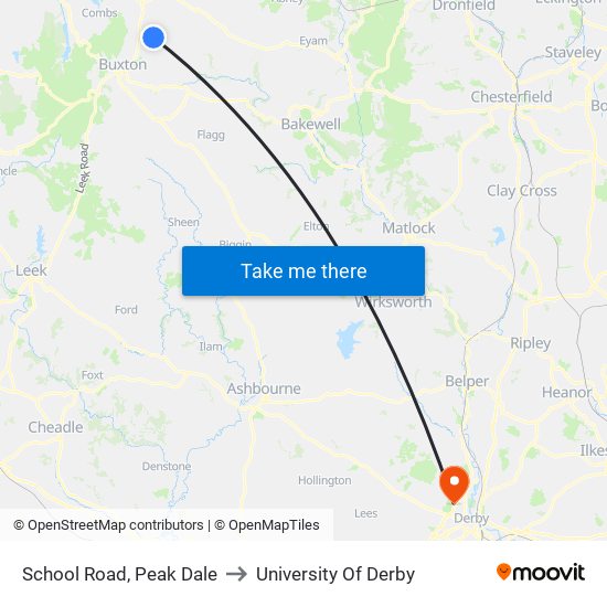 School Road, Peak Dale to University Of Derby map