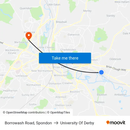 Borrowash Road, Spondon to University Of Derby map