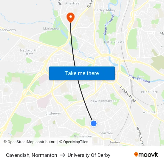Cavendish, Normanton to University Of Derby map